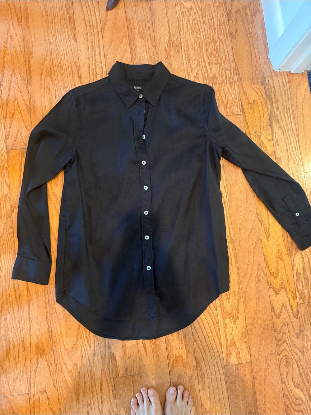 Quince linen Black Long-Sleeve Button-Down Shirt